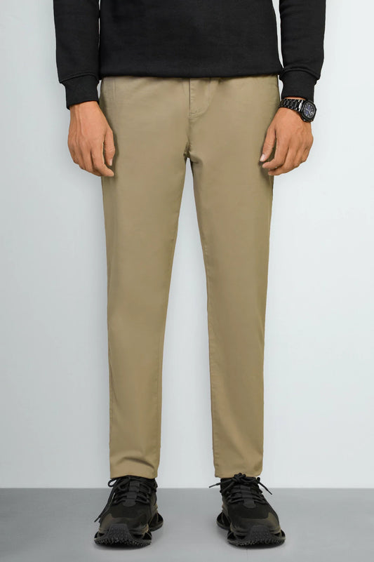 Beige Smart Fit Cotton Pants