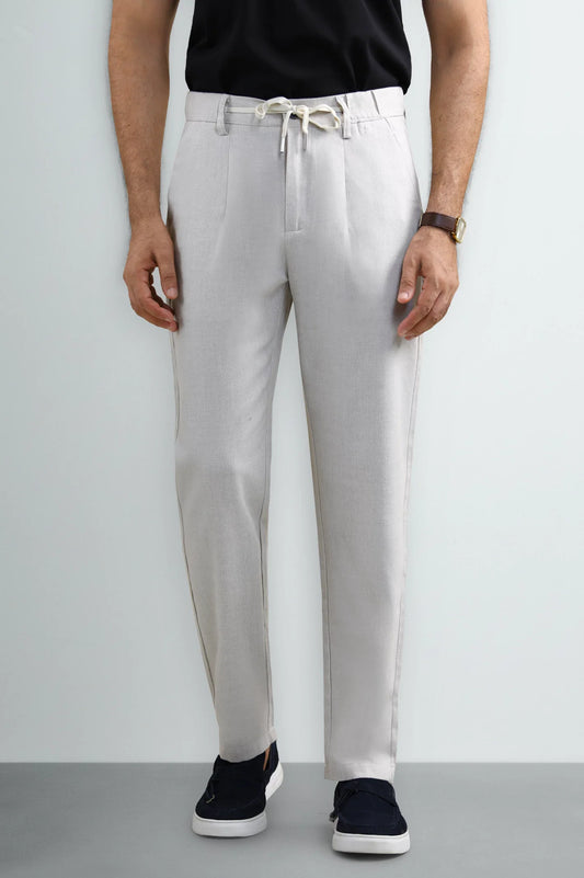 Off White Slim Fit Cotton Linen Pants