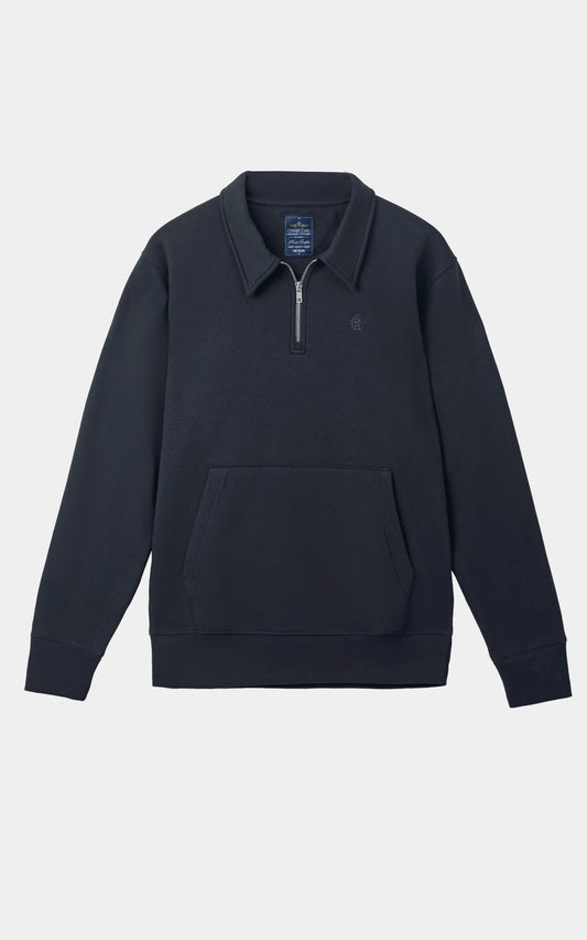 FLEECE EMBROIDERED  COLLARED BLACK