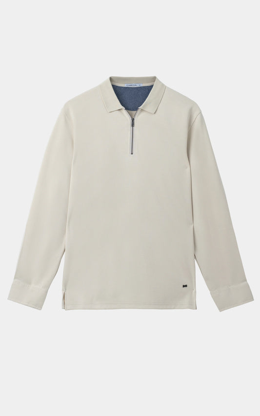 KNITTED TEXTURED POLO SHIRT BEIGE