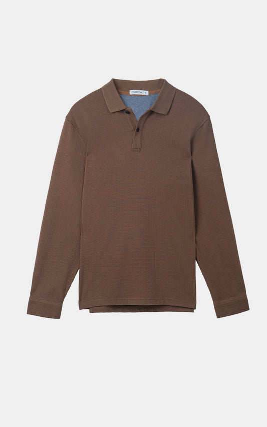 KNITTED TEXTURED POLO BROWN