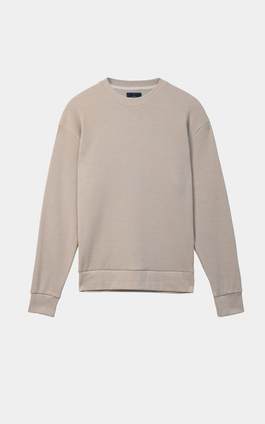 WAFFLE KNIT CREW NECK SWEATSHIRT BEIGE