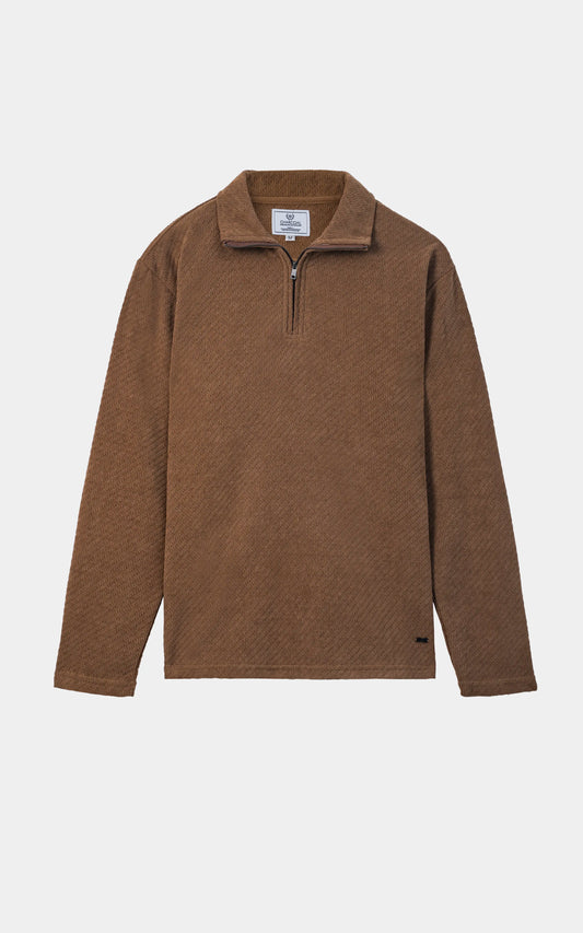 COTTON POLY BLENDED HALF ZIP SWEAT SHIRT BROWN